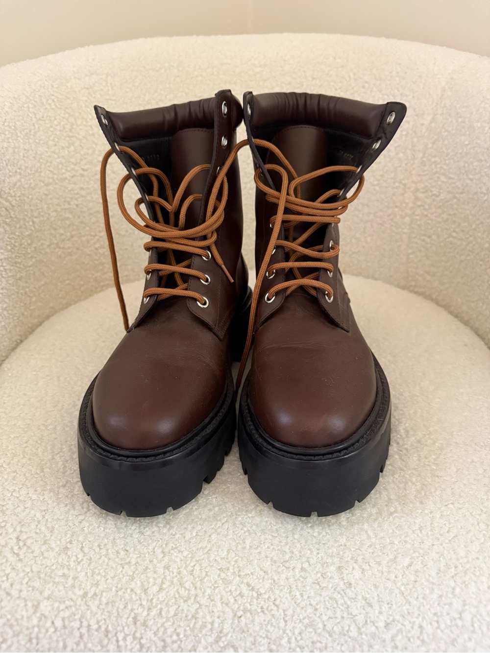 Celine Brown Leather Platform Lace-Up Ankle Boots